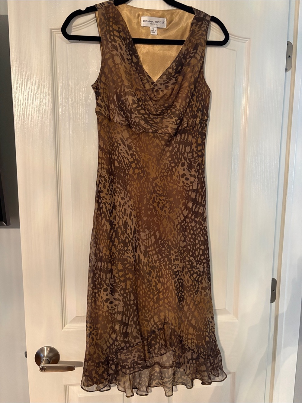 Donna Ricco Brown Animal-Print Cowl Neck Midi Dress